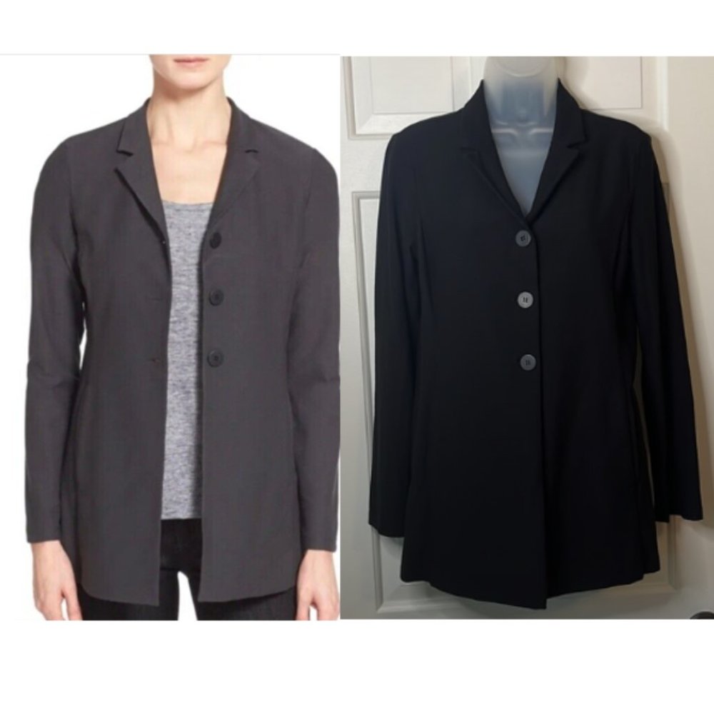 Eileen Fisher Viscose 3 Button Casual Blazer/Jacket - Black